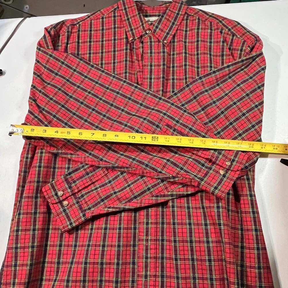 VTG Eddie Bauer Men's Plain Button‎ Down Large Tall Xmas Colors EUC